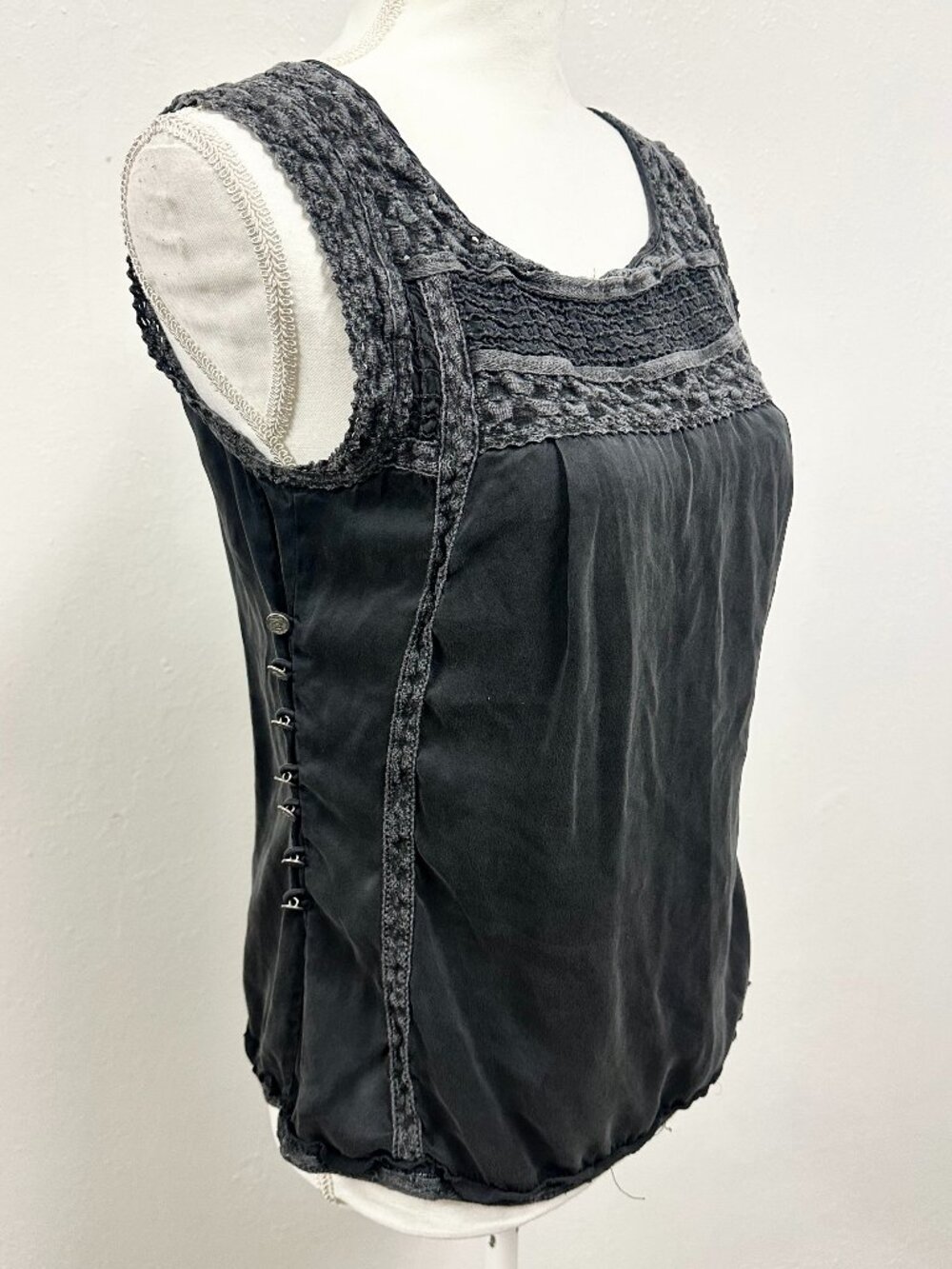 Free People Grey Satin Whimsygoth Lace Trim Tank Top Size Small